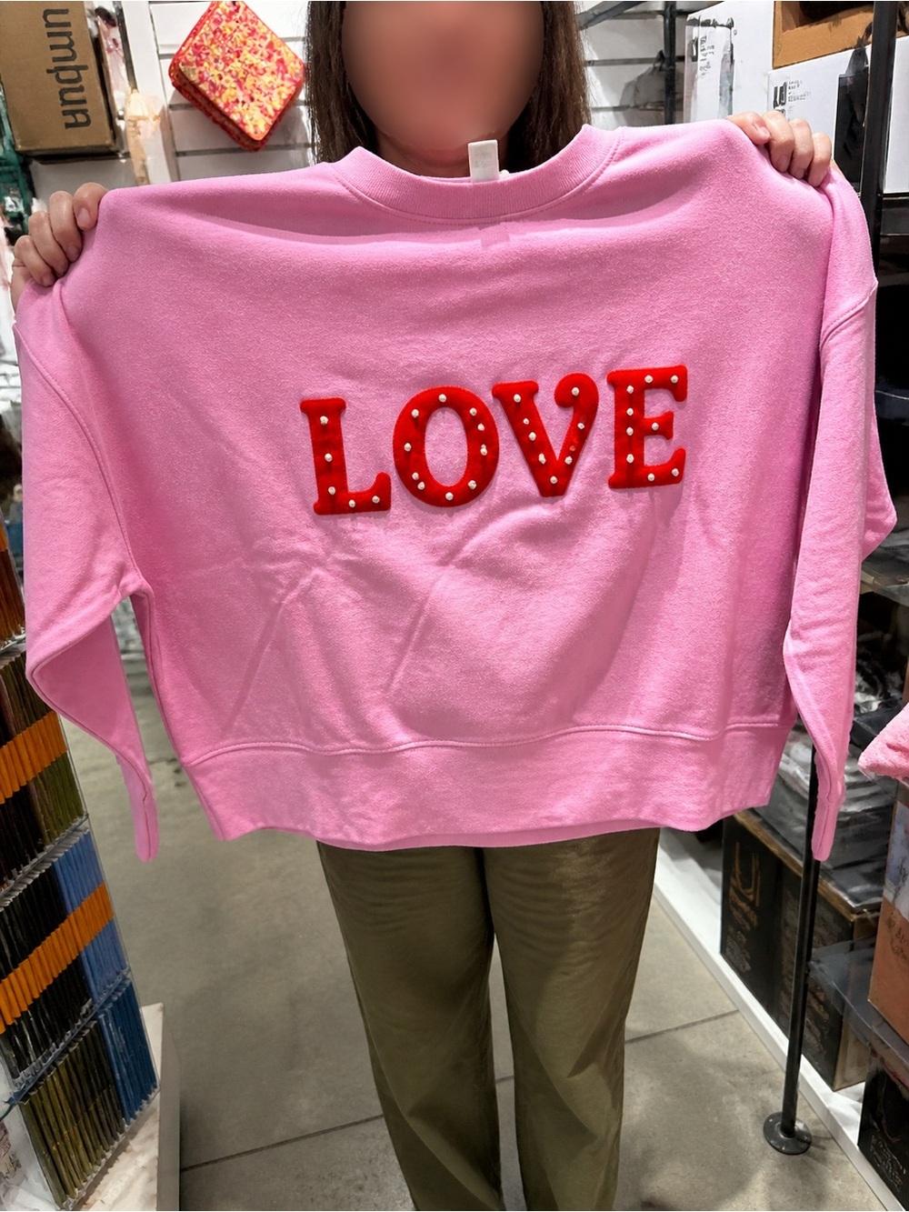 Shiraleah Pink Sweatshirt with Red 'LOVE' Applique